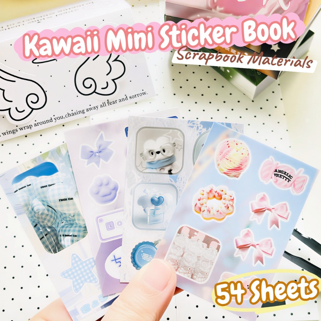 Mini Journal สติกเกอร์หนังสือ Kawaii สมุดภาพวัสดุ DIY Collage ของขวัญ 54 แผ่น