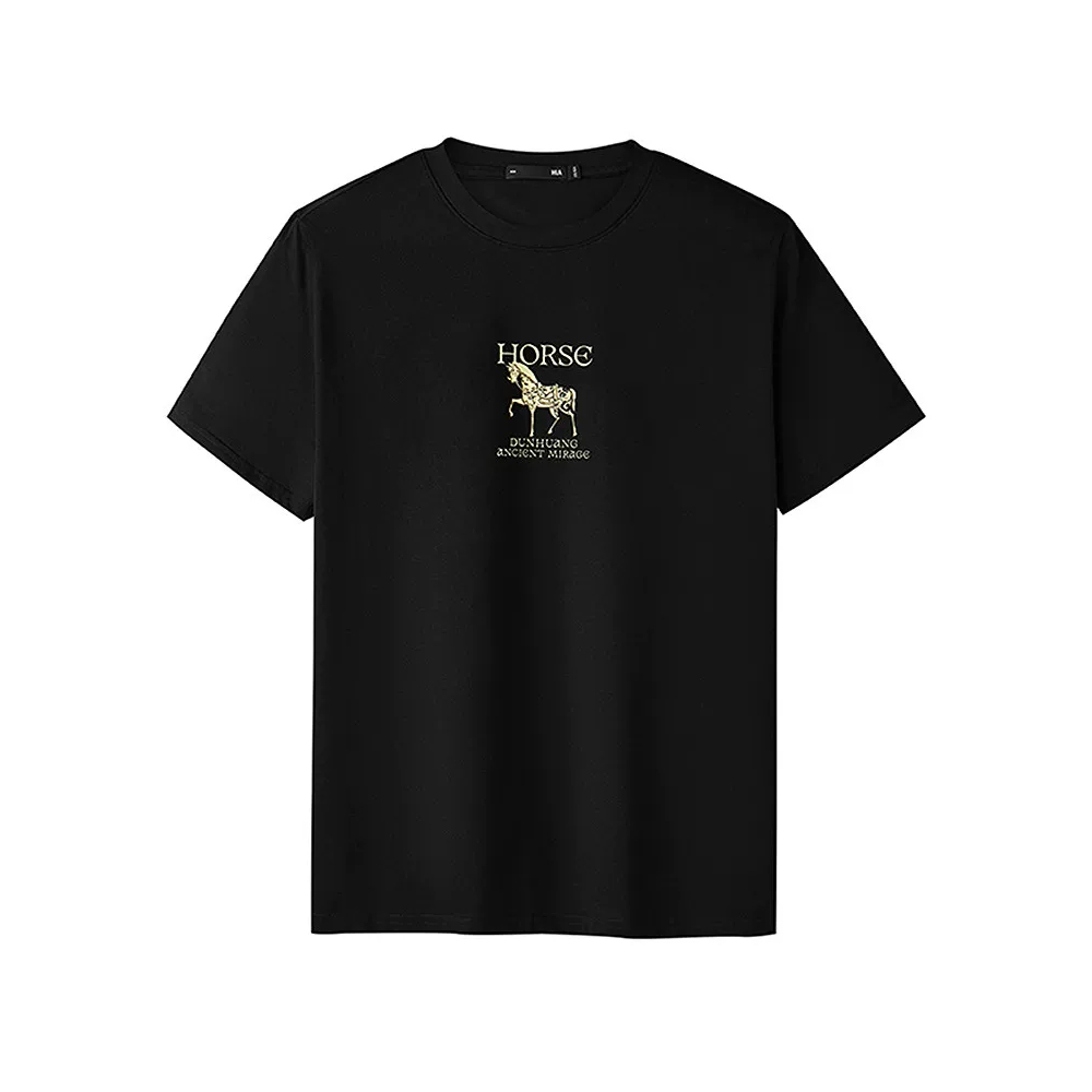 HLA Horse Year New Year Series เสื้อยืดแขนสั้นใหม่รอบคอผ้าฝ้ายพิมพ์ผู้ชาย