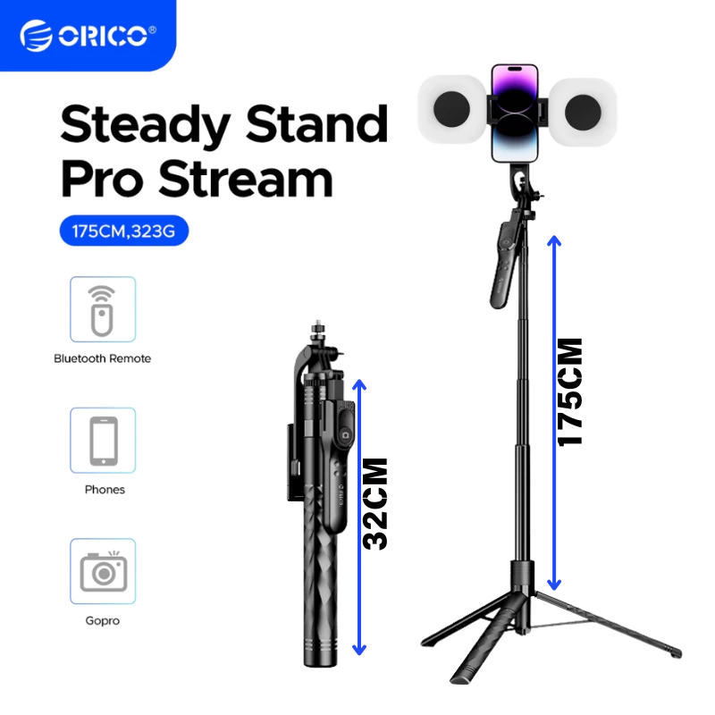 ORICO Selfie Stick 1.75M ไม้เซลฟี่ ยืดได้ถึง ขาตั้งกล้องไม้เซลฟี่ไร้สาย มีรีโมทเชื่อมต่อผ่านบลูทูธ Vlog (SPM175)