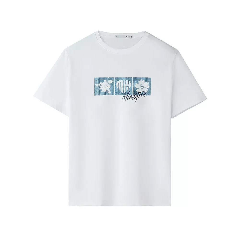 HLA เสื้อยืดแขนสั้นผ้าฝ้ายแฟชั่นอเนกประสงค์ใหม่รอบคอพิมพ์ผู้ชายด้านบน