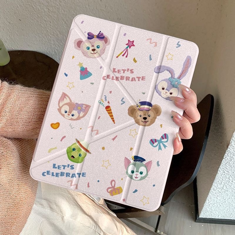 Disney Duffy & Friends เคส iPad พร้อมที่ใส่ดินสอน่ารัก StellaLou LinaBell พิมพ์กันกระแทกฝาครอบโปร่งใส Auto Sleep Wake สําหรับ iPad Air 5/4 Pro 11 10th 9th 8th 7th Gen Mini 6