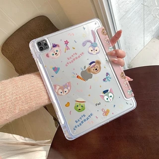 Disney Duffy & Friends เคส iPad พร้อมที่ใส่ดินสอน่ารัก StellaLou LinaBell พิมพ์กันกระแทกฝาครอบโปร่งใส Auto Sleep Wake สําหรับ iPad Air 5/4 Pro 11 10th 9th 8th 7th Gen Mini 6