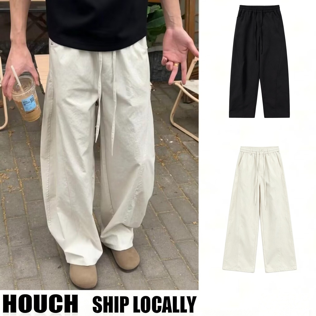 【Houch พร้อมส่ง COD 】กางเกงลําลองลายสก๊อตโฟมผ้าก๊อซฤดูร้อนสําหรับผู้ชายและผู้หญิงน้ําหนักเบาและขากว้างหลวมมีดโค้งกางเกงขายาวสําหรับฤดูร้อน