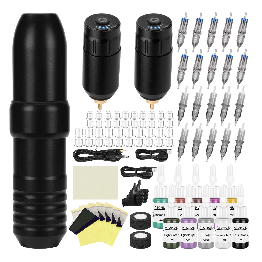 ATOMUS ไร้สาย Tattoo Gun Tattoo Kit พร้อม Pro Tattoo Pen 2 TATTOO แบตเตอรี่ 20 เข็มสัก Full Tattoo M