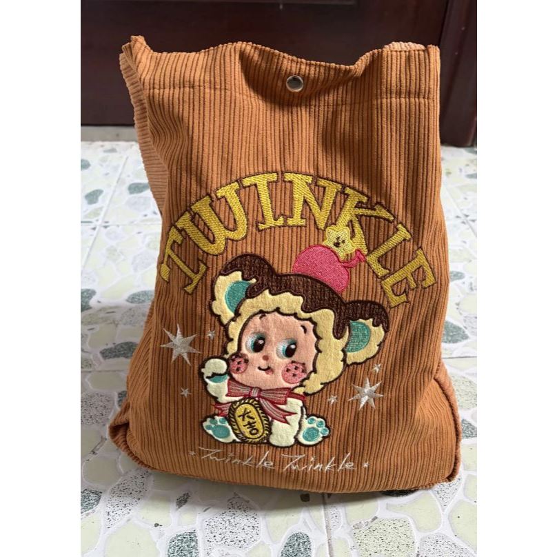 Pop Mart Cute Starman Corduroy Retro Shoulder Bag Tote รูปที่ 6