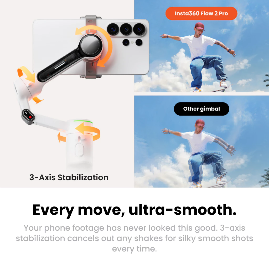Insta360 Flow 2 Pro - ไม้กันสั่น AI พับได้สำหรับโทรศัพท์ ติดตามด้วย Apple Dockkit ได้กว่า 200 แอป มีการติดตามกลุ่มคน แพน 360º ขาตั้งกล้อง/ไม้เซลฟี่ในตัว ตัวกันสั่นแบบพกพาสำหรับ iPhone/Android thumbnail 8