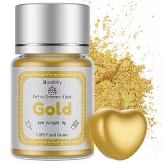 ฝุ่นชิมเมอร์สีทองที่กินได้ 8g – Shanlinly ฝุ่นความมันวาวโลหะเกรดอาหาร, Kosher สีอาหารมังสวิรัติสําหรับเค้ก, ช็อคโกแลต, ขนมหวานและเครื่องดื่มตกแต่ง