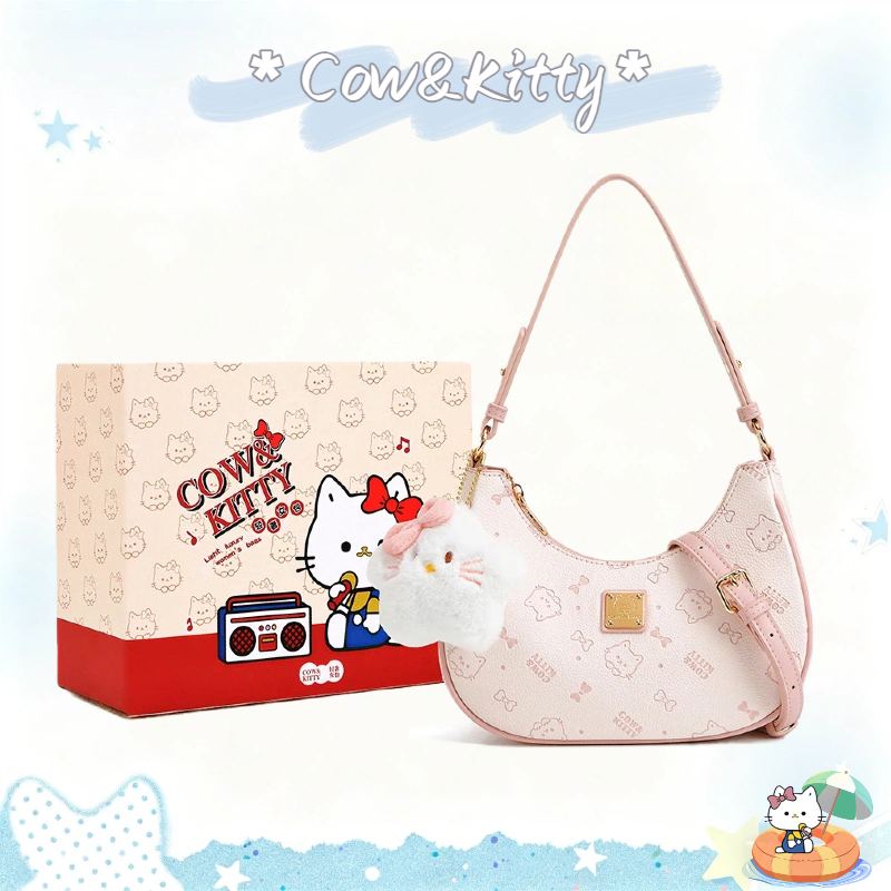 กระเป๋าสะพายสีชมพูน่ารัก Cow&Kitty มีจี้เมฆ กระเป๋าสะพายข้างน่ารัก