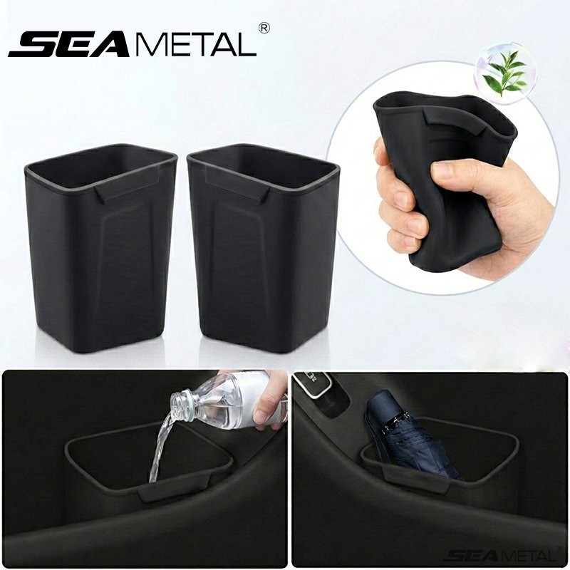 SEAMETAL ถังขยะในรถยนต์พร้อมที่วางร่ม ที่เก็บประตูทําความสะอาดง่ายกันน้ํา