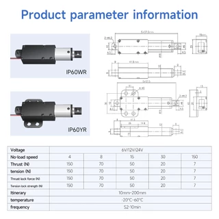 IP60WR Linear actuator 150N DC12V/24V Electric Telescopic Rod เหมาะสําหรับการอัตโนมัติอุตสาหกรรมไฟฟ้า Pusher