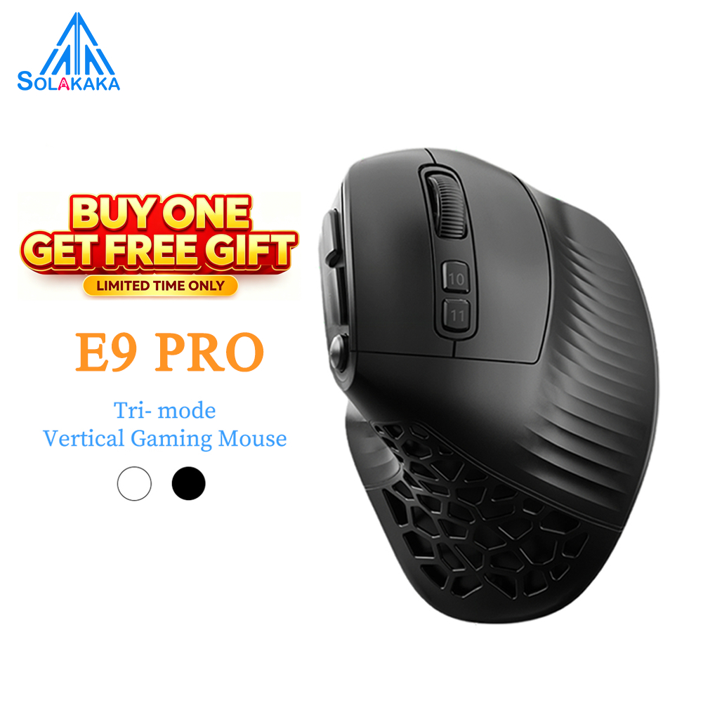SOLAKAKA E9Pro MMO เมาส์ไร้สาย Vertical Ergonomic mouse PAW3395 36000DPI 8kHz 14ปุ่มโปรแกรม เมาส์เกม