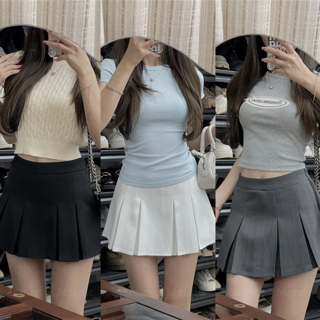 กระโปรงเทนนิส เอวสูง กระโปรงจีบ กระโปรงสั้น Skirts สีพื้น มีซับใน สไตล์สาวฮอต พลางหุ่น ผ้าคุณภาพสูง พร้อมส่ง