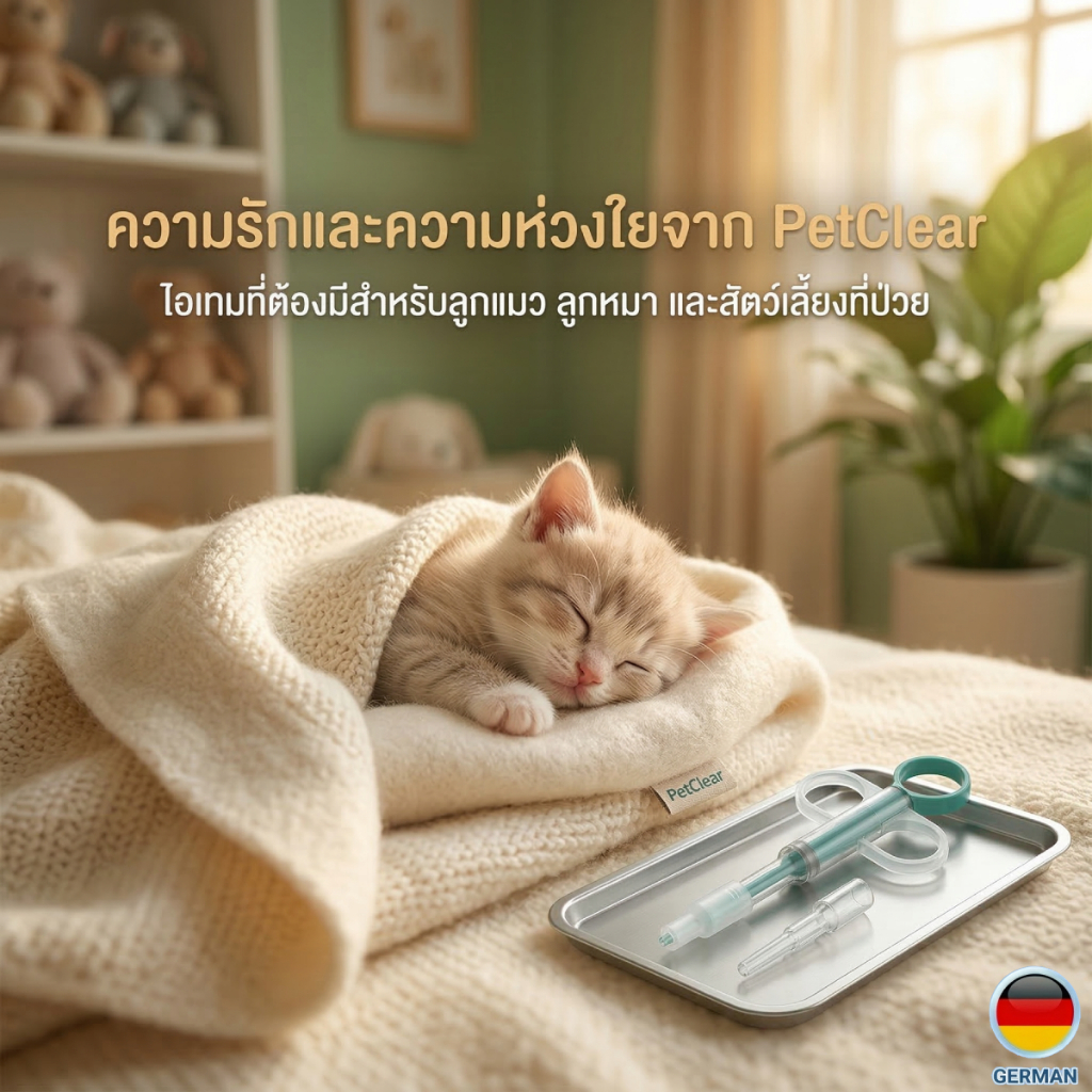 PetClear กระบอกป้อนยาสัตว์เลี้ยง สลิงป้อนนมลูกหมา ซิลิโคนนิ่ม ถนอมเหงือก