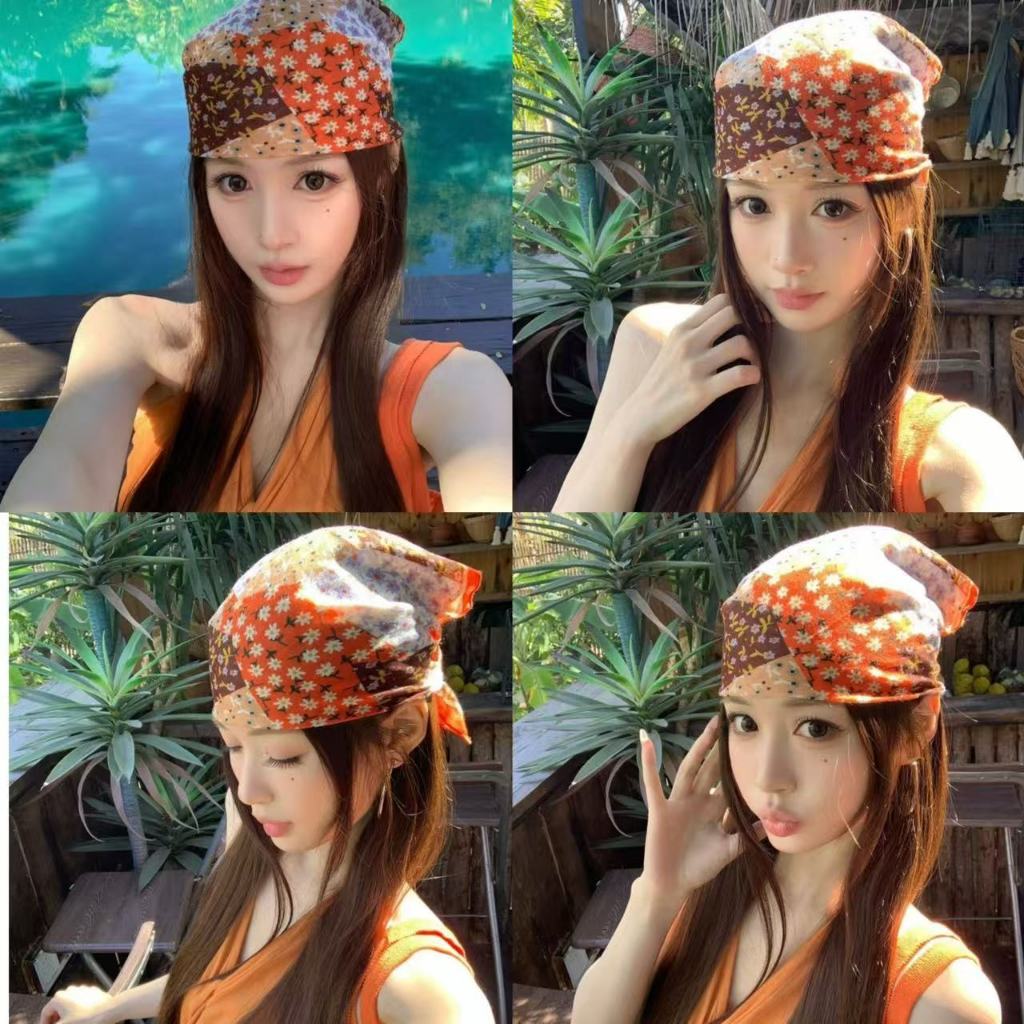 แฟชั่น ผ้าโพกหัว 58*58cm  สไตล์เกาหลี พิมพ์ลาย ผ้าพันคอ ผ้าฝ้ายลินิน มีหลายแบบ ผู้หญิง สไตล์แฟชั่น S108