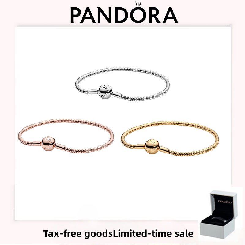 อุปกรณ์เสริม PANDORA (พร้อมกล่อง) คุณภาพสูง Luxury Holiday Love Gift Moments Snake Chain Bracelet