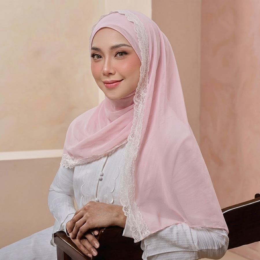 LAVEN Lace Chiffon Shawl Hijab Women Fashion Elegant Plain Scarf Muslim Headscarf
