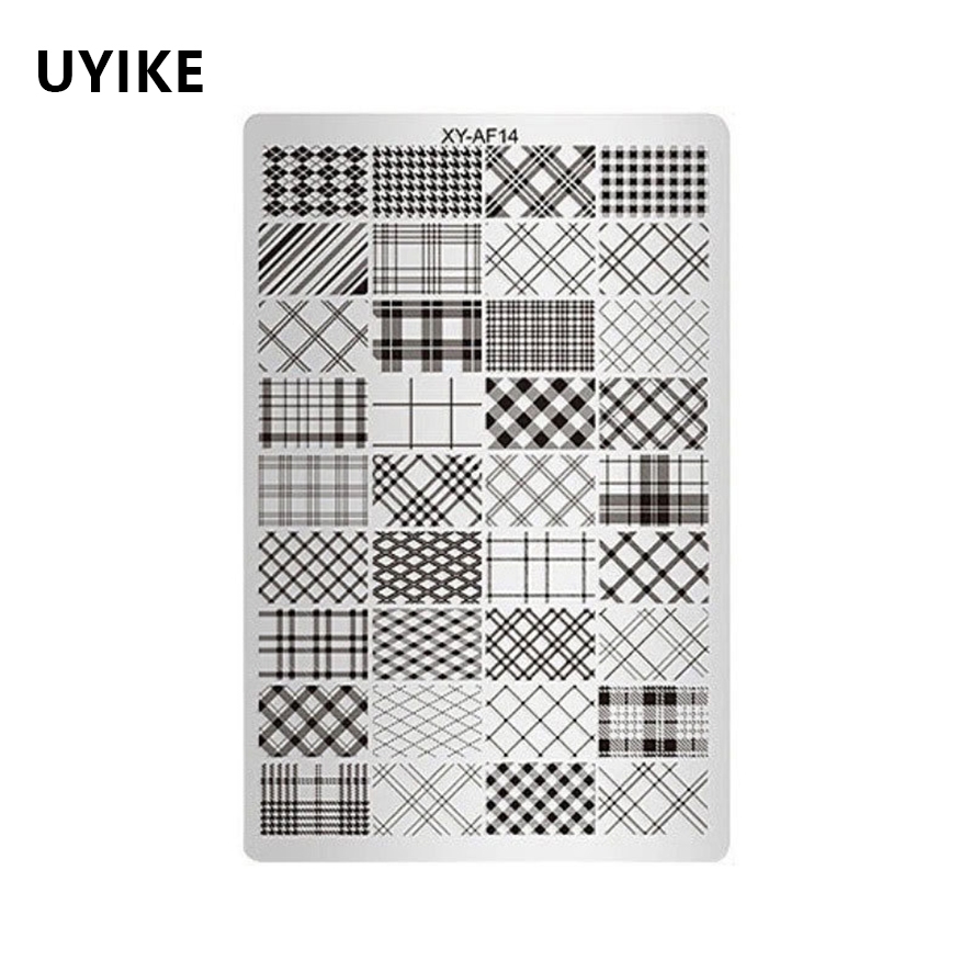 UYIKE Nail Art ลายสก๊อตปั๊มแผ่นเหล็กแม่พิมพ์ - Rhombus & Line Texture รูปแบบ, แม่แบบการถ่ายเทเล็บ & เครื่องมือแสตมป์