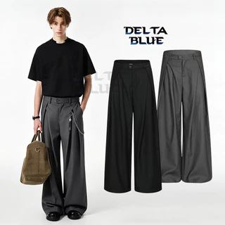 DELTA BLUE กางเกงสูทผู้ชายสีดำ/เทา ขากว้างทรงเอวสูง Cleanfit ทรงหลวมดี ไม่ยับ ใส่สบาย Unisex สไตล์มินิมอล 2026 ยอดฮิต【จัดส่งฟรี】