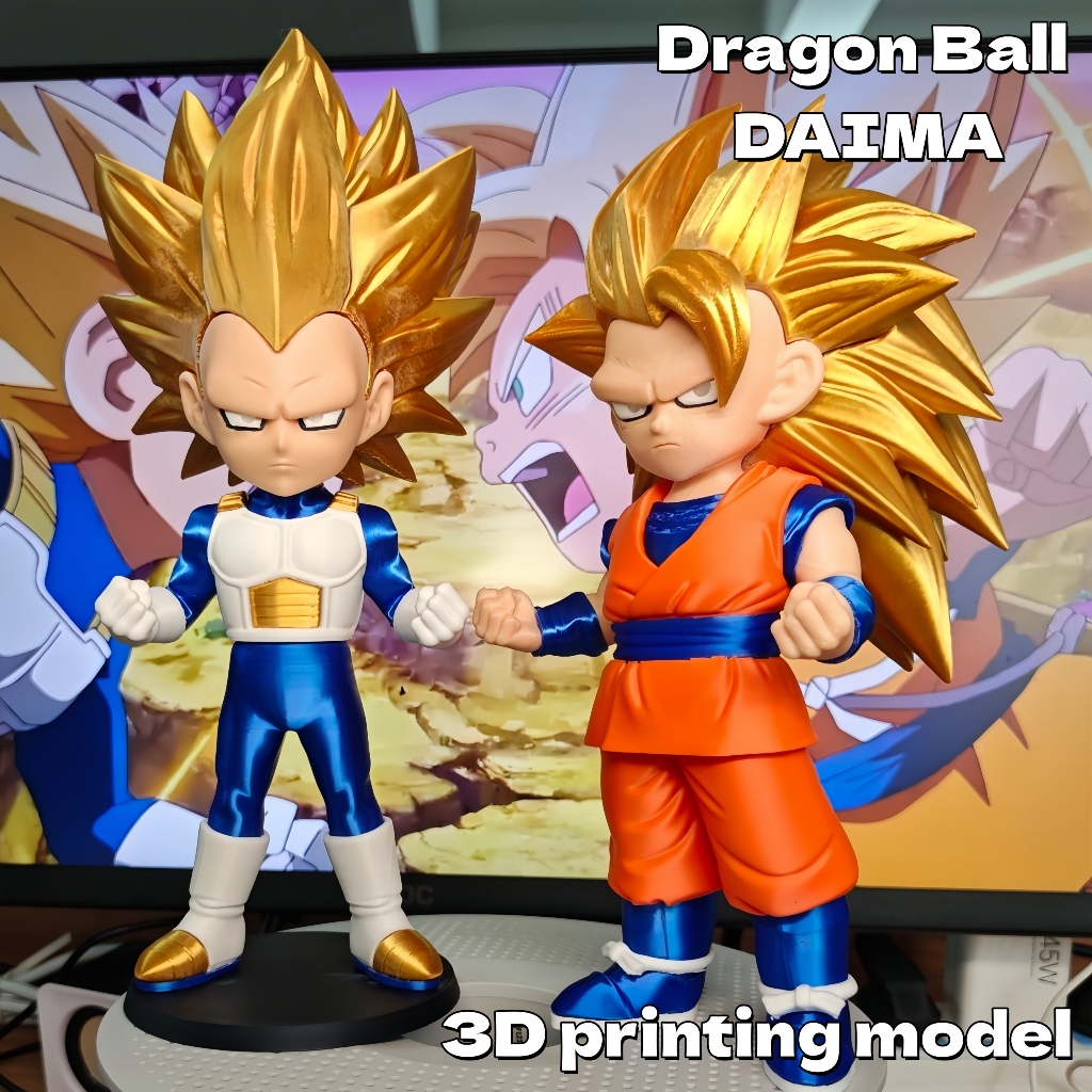 การพิมพ์ 3D รุ่น Q Super Three Goku Vegeta รูปเดสก์ท็อปเครื่องประดับคอลเลกชันหรือของขวัญความสูงประมาณ 22-25 ซม.