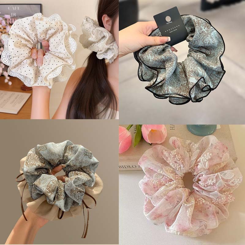 High-End ลูกไม้ผม Tie หญิง Polka Dot Hair Tie ขนาดใหญ่สไตล์เกาหลี Headdress หางม้า