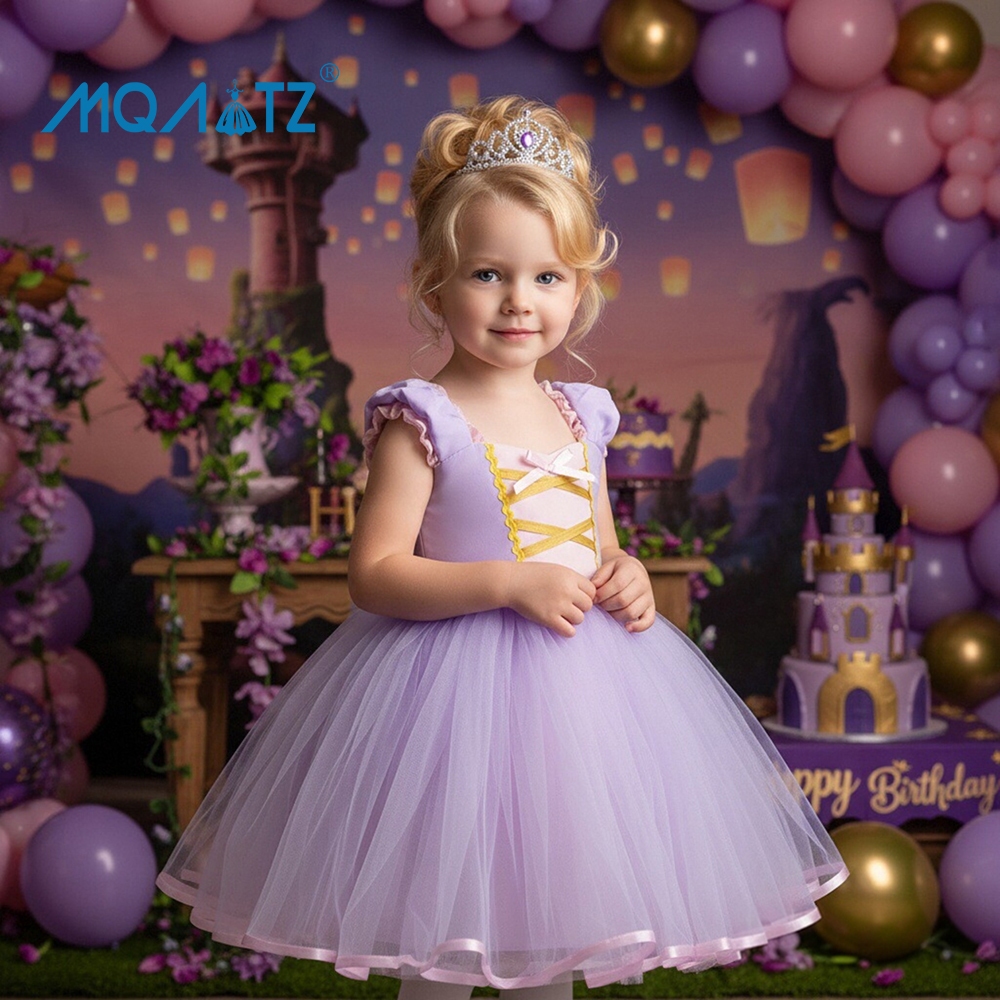 MQATZ Rapunzel 1 ปีคอสเพลย์ชุดสําหรับเสื้อผ้าเด็กทารกลูกไม้ชุดเจ้าหญิง Baptismal Party เครื่องแต่งกา