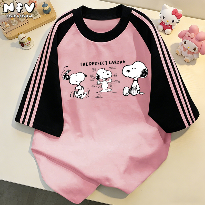NFV เสื้อยืดแขนสั้นคอกลม🎀สไตล์เกาหลี ลายพิมพ์ Snoopy ทรงหลวม ระบายอากาศ ใส่สบาย ผ้าฝ้าย YG514