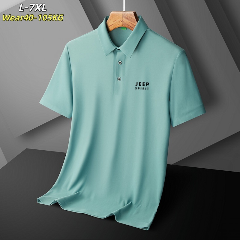 [Wear40-105KG] L-7XL ขนาดใหญ่หลวมฤดูร้อนบางเสื้อโปโลแขนสั้นผู้ชายระบายอากาศแห้งเร็วพับคอปกธุรกิจสบายๆพิมพ์ด้านบน