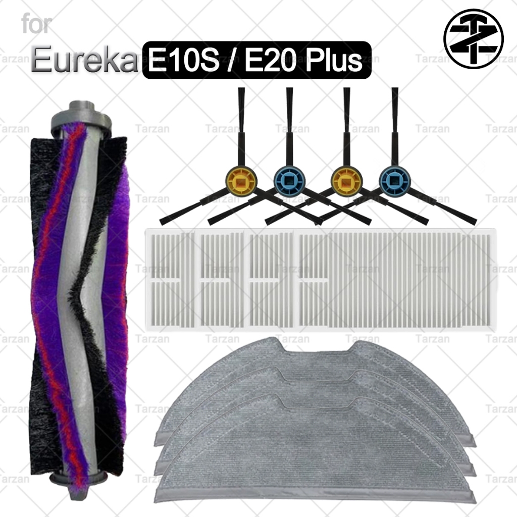 สําหรับเครื่องดูดฝุ่นหุ่นยนต์ Eureka E10s / E20 Plus: แปรงหลัก, แปรงด้านข้าง, ตัวกรอง Hepa, แผ่นซับ