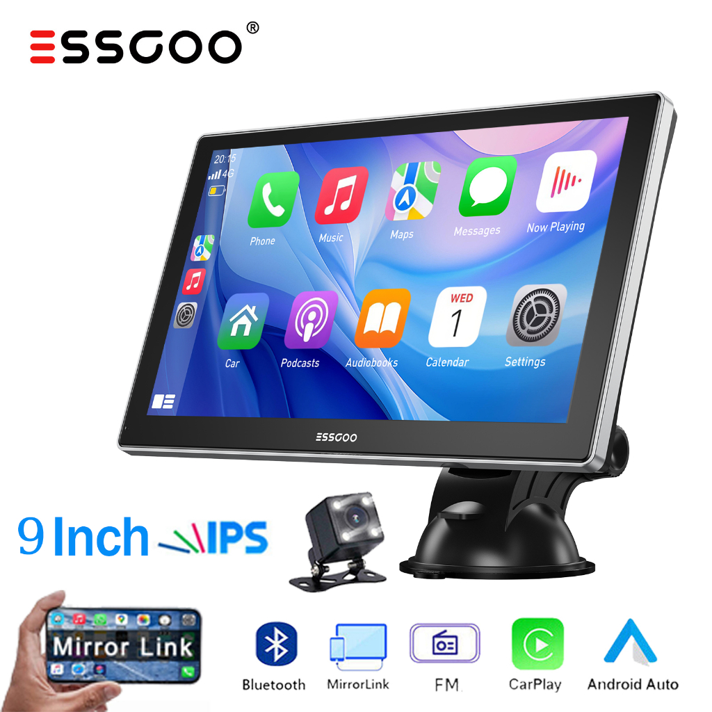 เครื่องเล่น CarPlay ขนาด 9 นิ้ว, Android Auto, วิทยุติดรถยนต์, เครื่องเล่นพกพาติดรถยนต์พร้อมหน้าจอสัมผัส IPS, หน้าจอขนาดใหญ่, ช่องเสียบ AUX, Bluetooth, MirrorLink, ใช้ได้กับรถยนต์ทุกรุ่น, รถกระบะญี่ปุ่น/โตโยต้า