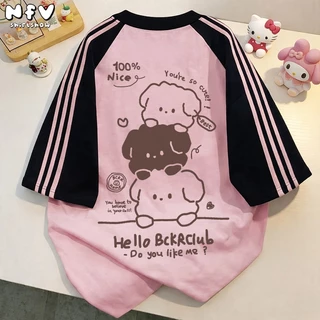 NFV เสื้อยืดลายน้องหมาน่ารักสไตล์เกาหลี ผ้าฝ้าย แขนสั้น โอเวอร์ไซซ์ ใส่สบาย ลายพิมพ์แฟชั่น YG1022