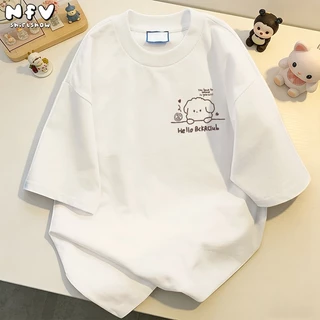 NFV เสื้อยืดลายน้องหมาน่ารักสไตล์เกาหลี ผ้าฝ้าย แขนสั้น โอเวอร์ไซซ์ ใส่สบาย ลายพิมพ์แฟชั่น YG1022