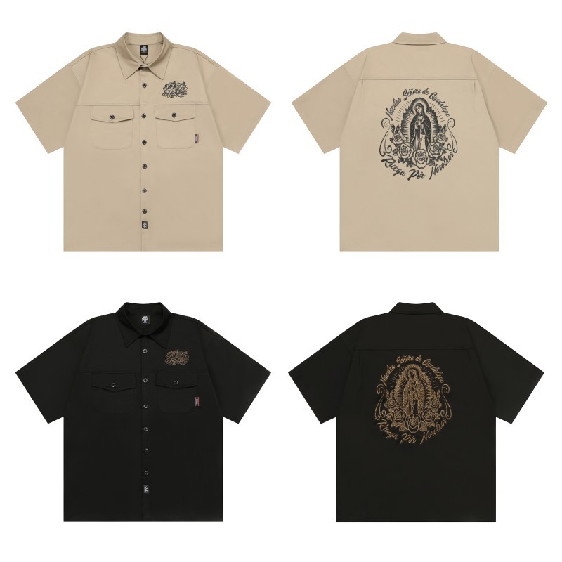 Chicano Menwear Heavyweight Oversize Streetwear Our Lady of Guadalupe เย็บปักถักร้อยเสื้อแขนสั้น