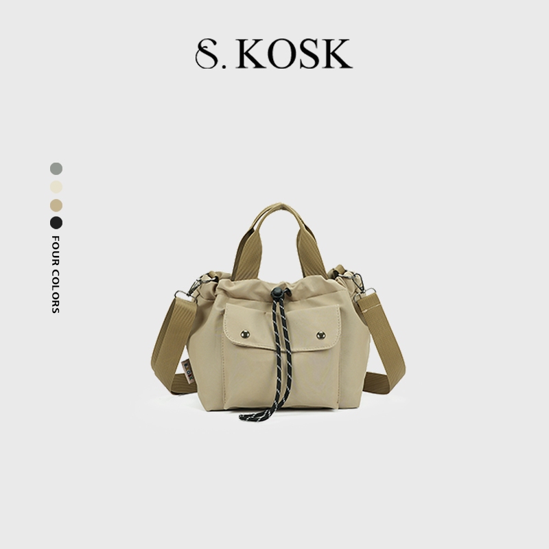 SDALY KOSK-Drawstring Canvas Messenger Bag น้ําหนักเบา All-Match Commuter Multi-Compartment กระเป๋าส