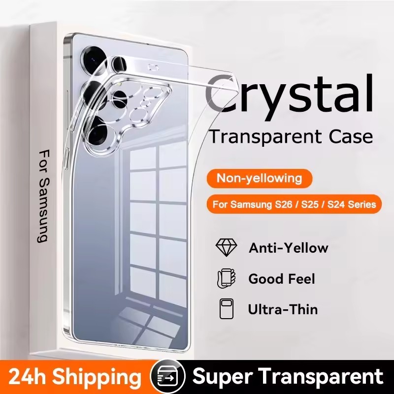 SAMSUNG ขอบตรงโปร่งใสนุ่มสําหรับSamsung Galaxy S26 S25 S24 S23 S22 S21Ultra Plus S25 S24 S23 FE A56 A55 5Gกันกระแทก