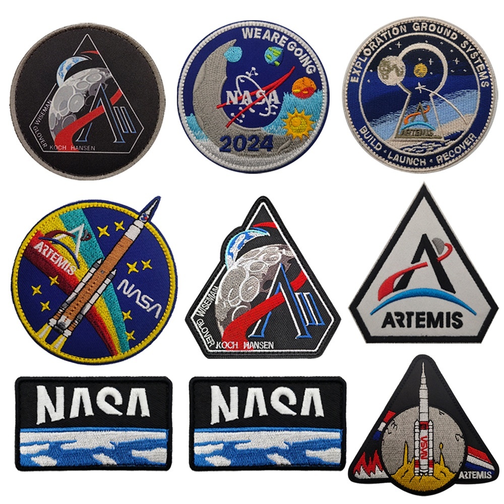 ARTEMIS Space Exploration ยุทธวิธีสัญลักษณ์,Rocket Launch & Lunar Probe เสื้อผ้า Applique เย็บปักถักร้อย Patch สําหรับแจ็คเก็ต,กระเป๋าเป้สะพายหลัง,หมวก