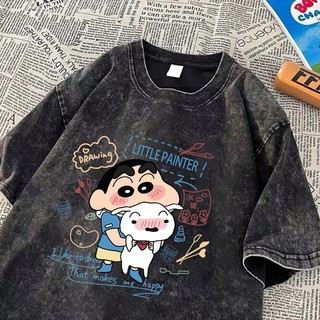 NASA เสื้อยืดเด็กแขนสั้น สีขาว เสื้อยืดเด็ก ผ้าฝ้าย 100% ลายการ์ตูนเครยอนชินจัง เหมาะสำหรับเด็กอายุ 3-16 ปี