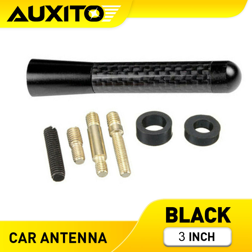 AUXITO คาร์บอนไฟเบอร์จริง 3 นิ้วเสาอากาศสั้น JDM สไตล์ AM/FM วิทยุ Aerial Whip สีดํา