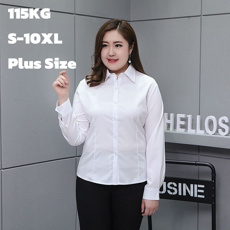 พลัสไซส์ ส–10เอ็กแอล, เสื้อเบลาส์ทํางานสีขาวสําหรับผู้หญิง, เสื้อเชิ้ตสํานักงานแขนยาว, ปิดปุ่ม