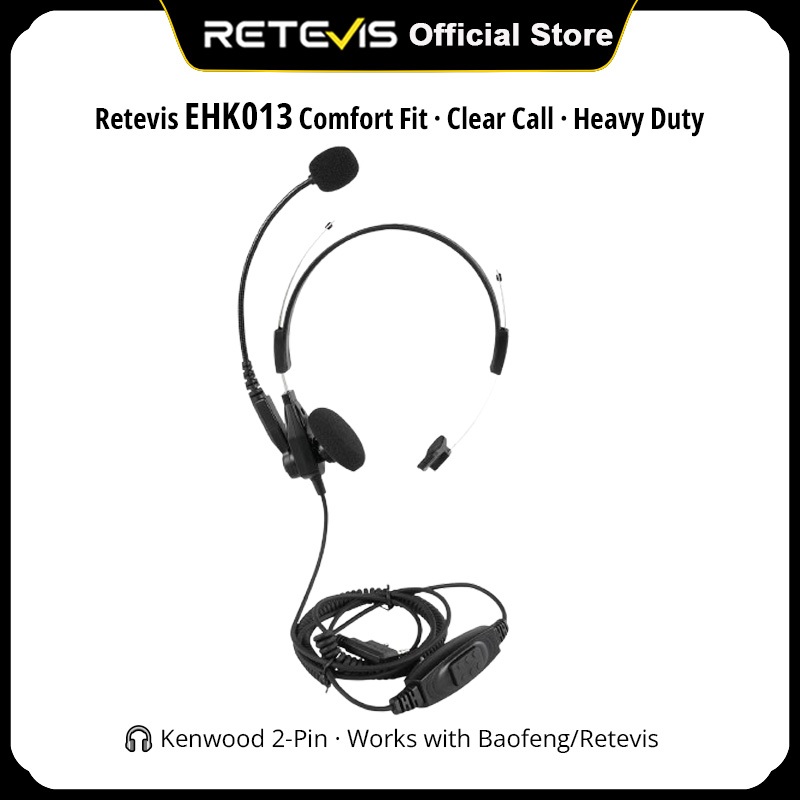 Retevis EHK013 EHM003 ชุดหูฟัง 2 ขาพร้อมไมโครโฟนบูมหมุนได้ PTT สําหรับ UV-5R BF-888S RT622 วิทยุ