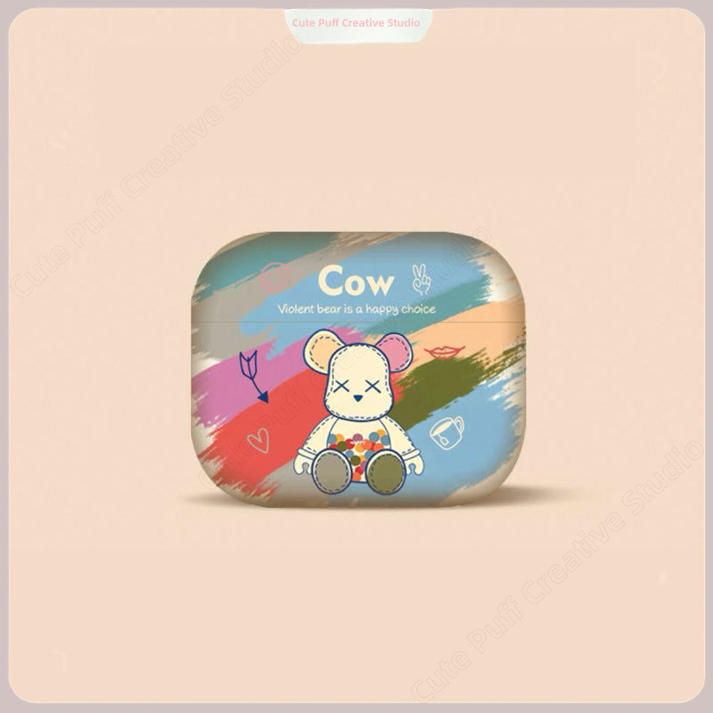 สำหรับ AirPods เคสหูฟัง ทีพียู ลายหมีแบร์ร้ายการ์ตูน ปิดหุ้มเต็มรอบ โซ่ห้อยเป็นอุปกรณ์เสริม รองรับรุ่น 1/2/3/4 Pro Pro2