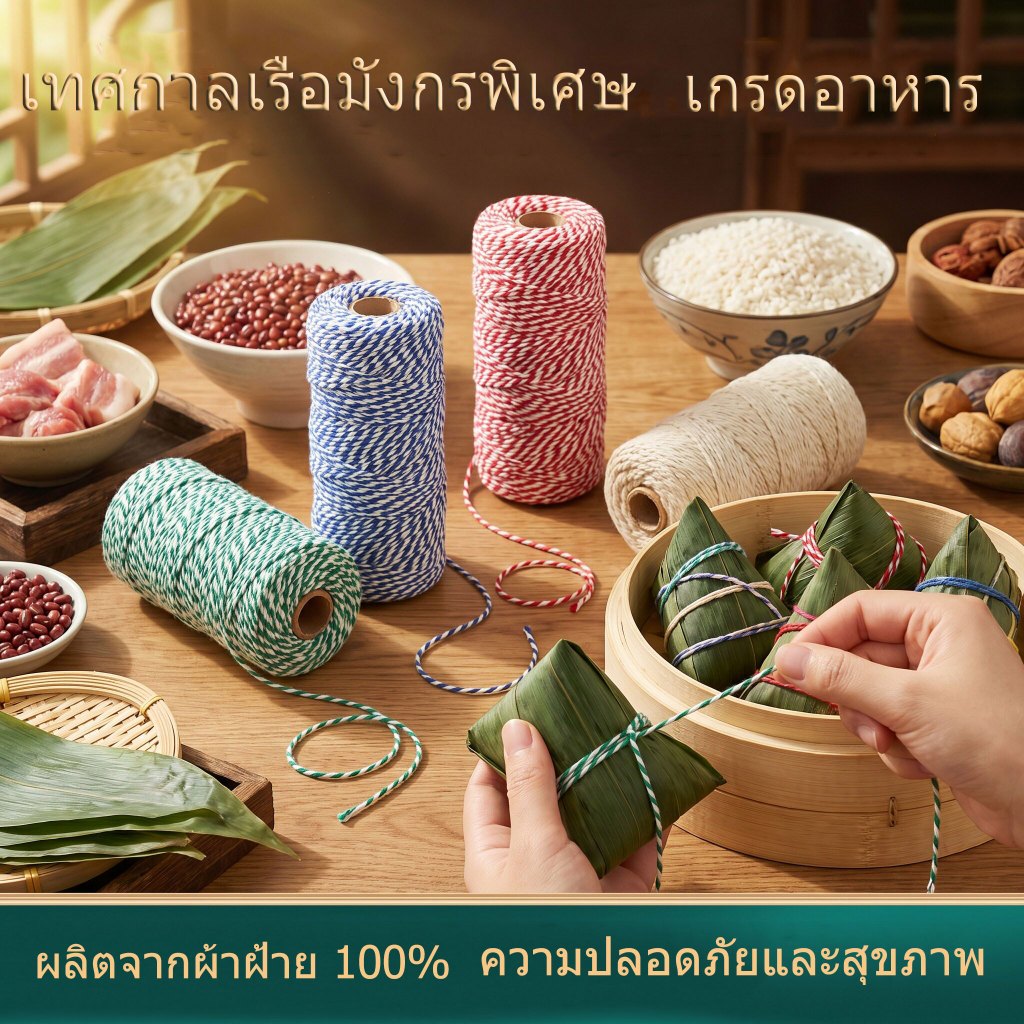 [GEX] เชือกฝ้ายสำหรับทำขนม ยาว 100 เมตร/ม้วน ผลิตขึ้นเป็นพิเศษสำหรับเทศกาลเรือมังกร เกรดอาหาร เหมาะสำหรับห่อขนมจงจือ (ขนมข้าวเหนียวห่อใบตอง) และยังเหมาะสำหรับตกแต่งบ้าน ห่อของขวัญคริสต์มาสทำมือ และห่อของขวัญงานฝีมือ DIY [TH]