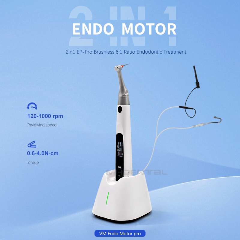 2 IN 1 Dental Endo มอเตอร์ Pro Brushless พร้อม Apex Locator 6:1 Contra มุม 120-1000rpm 0.6-4.0N.cm 9