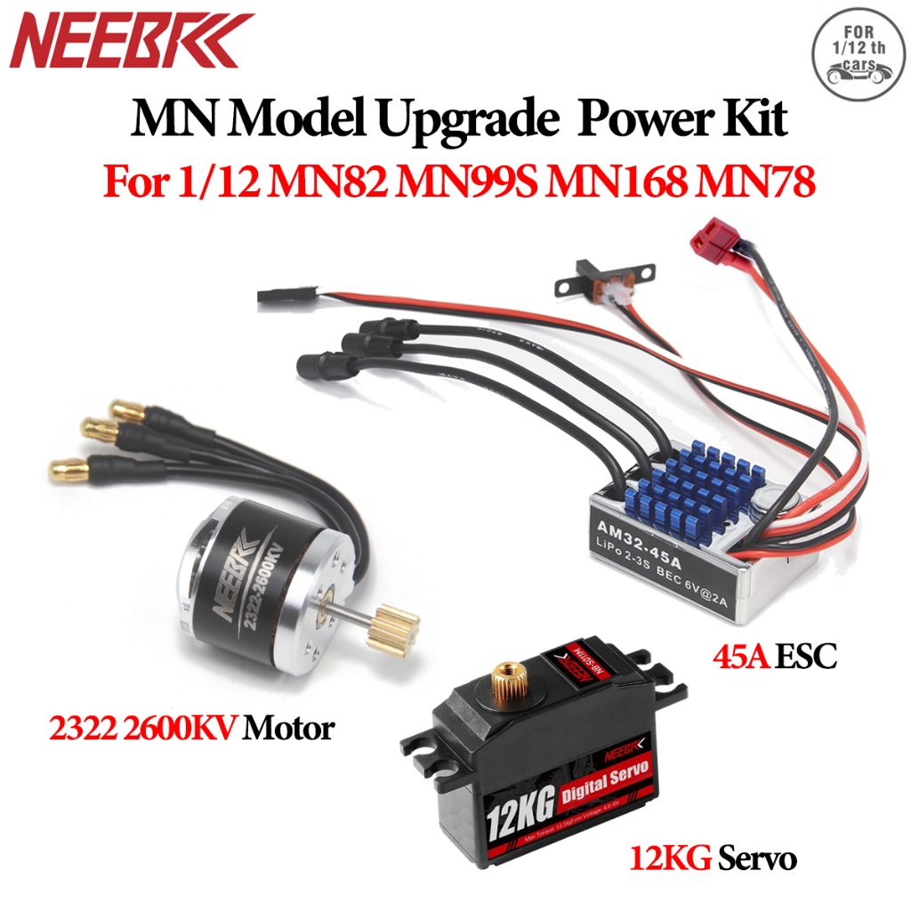 NEEBRC 2322 2600KV มอเตอร์ไร้แปรง AM32 45A ESC T ปลั๊ก 12KG เกียร์โลหะ Servo สําหรับ 1/12 RC Crawler