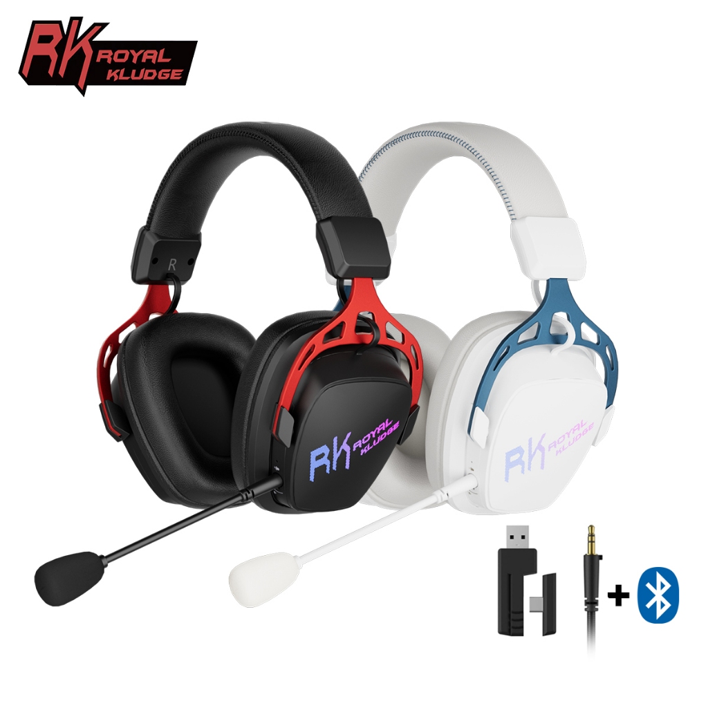 RK Royal Kludge RK HG103 หูฟังสําหรับเล่นเกมไร้สาย 50 มม.ลําโพง RGB ไฟโปรตีนผิว Earmuffs พร้อมขายึดอลูมิเนียม