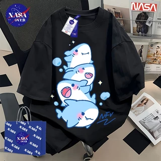 【ของพร้อมส่ง ส่งใน 24 ชั่วโมง】🔥เสื้อยืด ทรงใหญ่ ฤดูร้อน แขนสั้น มินิมอล ลายฉลาม🦈 ยูนิเซ็กส์ เทรนด์ คอกลม เสื้อ YG1235