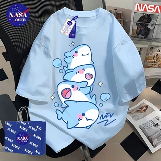 【ของพร้อมส่ง ส่งใน 24 ชั่วโมง】🔥เสื้อยืด ทรงใหญ่ ฤดูร้อน แขนสั้น มินิมอล ลายฉลาม🦈 ยูนิเซ็กส์ เทรนด์ คอกลม เสื้อ YG1235