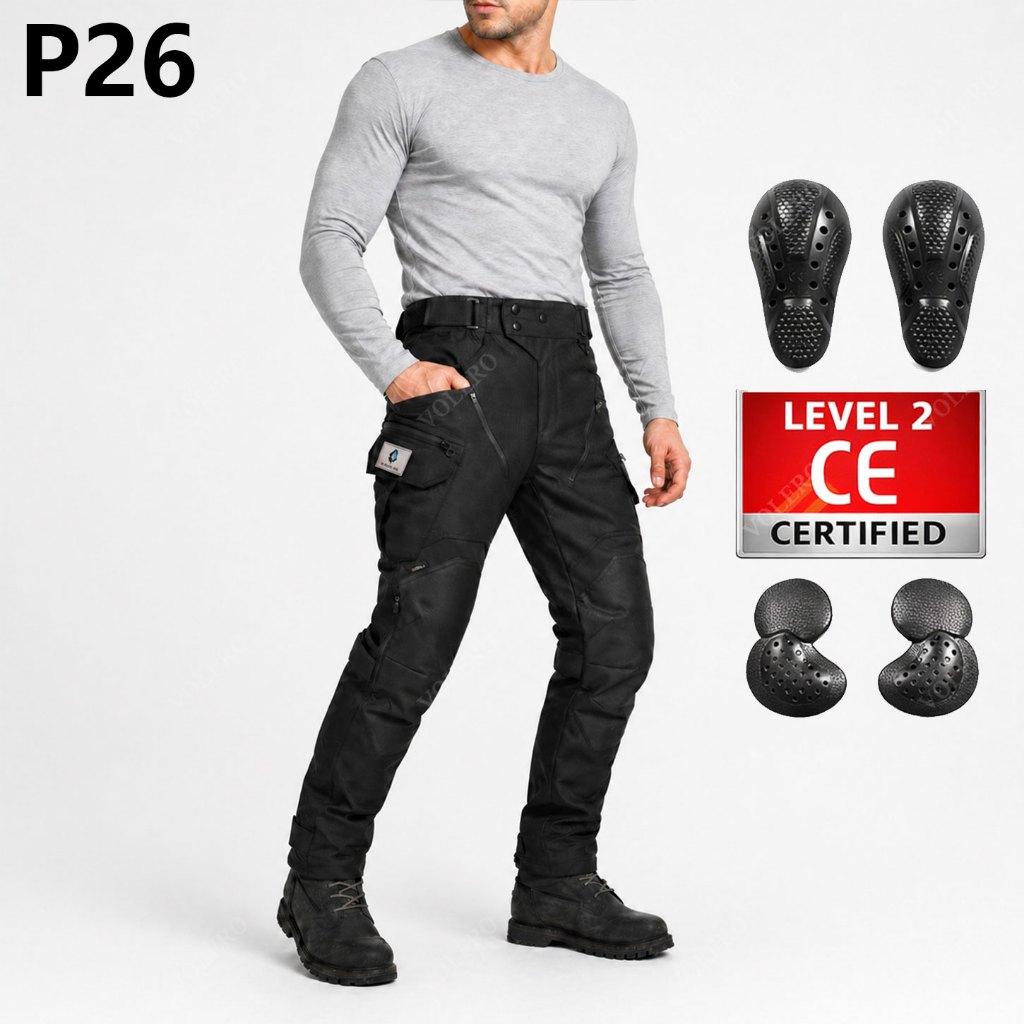 P26 Cordura ขี่รถจักรยานยนต์กางเกงผู้ชาย Heavy Duty Cargo กางเกง Abrasion ทนที่ถอดออกได้ CE ระดับ 2 