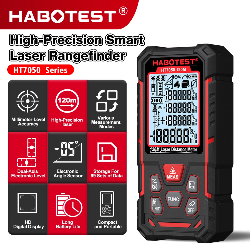 HABOTEST HT7050 เลเซอร์เรนจ์ไฟ 50M/80/120M ในร่มกลางแจ้งเลเซอร์เครื่องมือวัดความแม่นยําสูงชาร์จมือถือเลเซอร์เรนจ์ไฟ