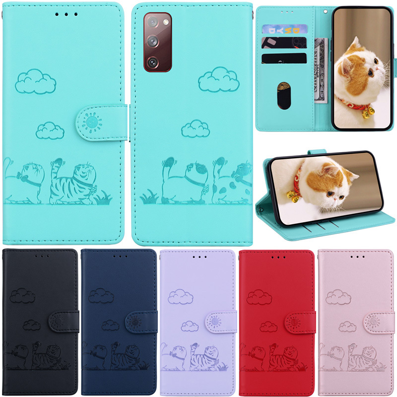 หรูหราสําหรับ Samsung Galaxy S20 Ultra S10 Plus หมายเหตุ 10 Lite S20 FE S9 Plus หมายเหตุ 10 + หมายเหตุ 9 S10 Lite 8 Sun Cat กระเป๋าสตางค์หนัง Flip Stand ป้องกันกรณี