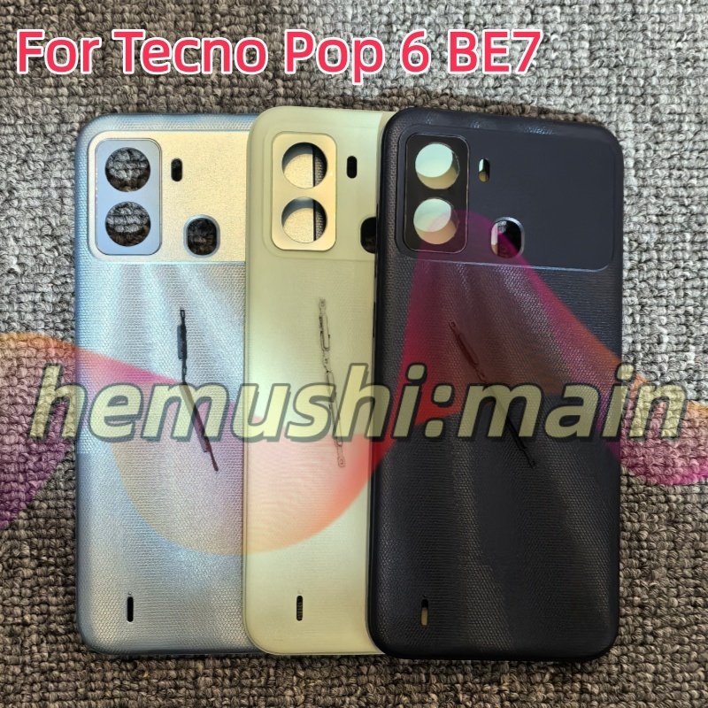 ฝาหลังแบตเตอรี่กระจกสําหรับ Tecno Pop 6 BE7 ด้านหลังกระจกประตูด้านหลังกรณีกล้อง